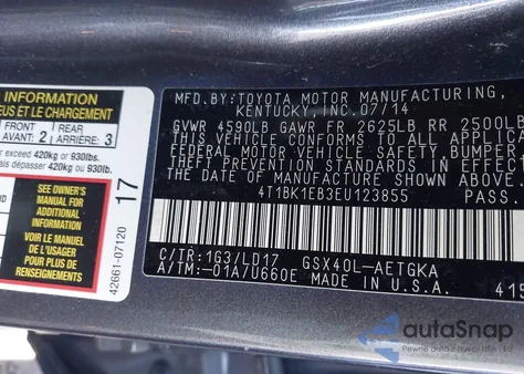 2014 Toyota Avalon Xle from USA, damaged, VIN 4T1BK1EB3EU123855